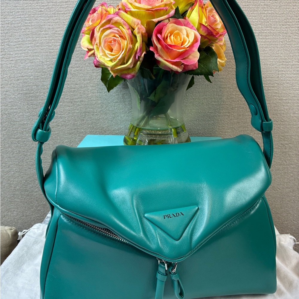 NWT Prada Nappa Leather Pavone Green Signaux Sacca Shoulder Bag - Retail $3500 - Picture 3 of 14